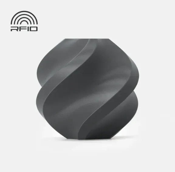 Spiral geometric 3D printed sample in dark gray made with Bambu Lab PLA Basic Dark Gray filament 1kg Color Code 10105