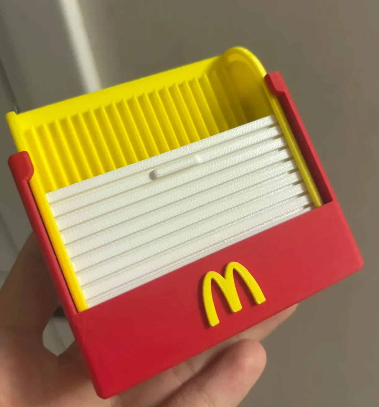 Lightweight decorative organizer printed with Bambu Lab PLA Lite Red filament, demonstrating sharp geometry, smooth surface texture, and precise multi-part assembly