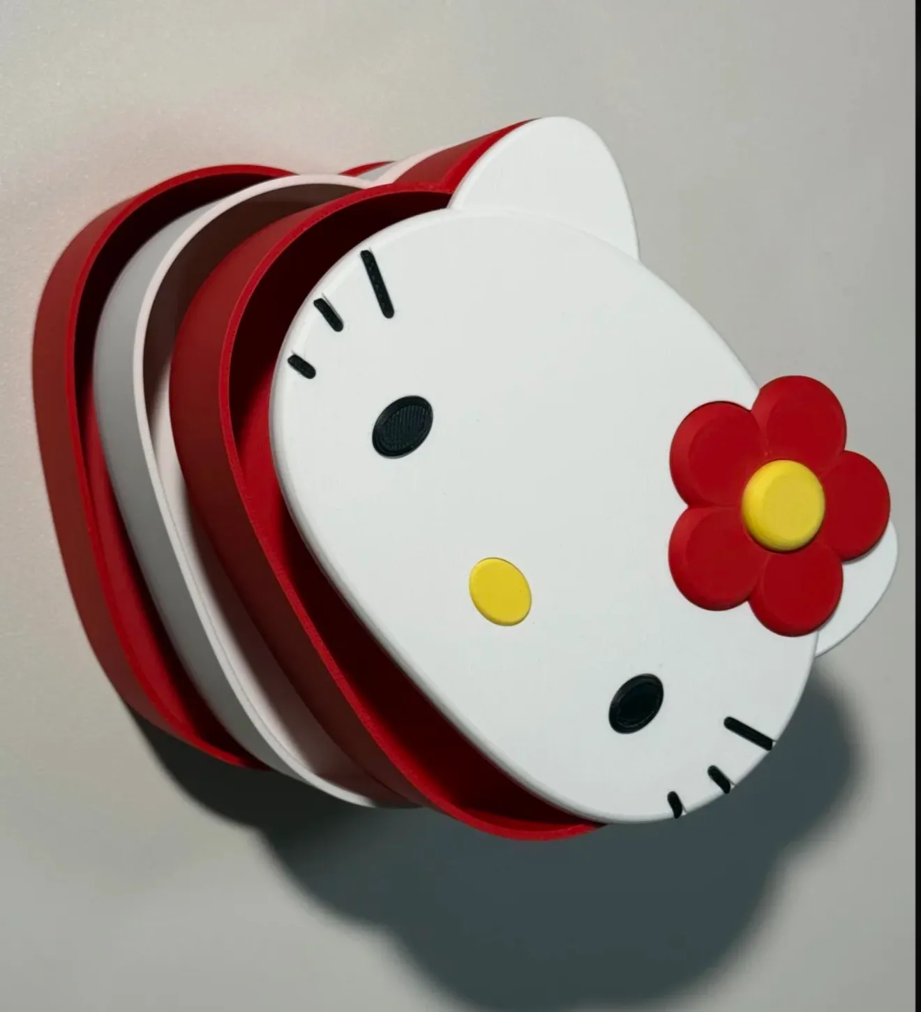 Multi-layer cartoon storage box 3D printed with Bambu Lab PLA Lite Red filament, showing clean edges, lightweight structure, and smooth matte surface finish