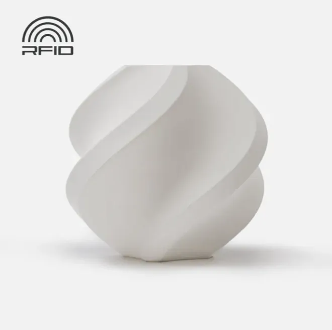 Spiral geometric 3D printed sample in ivory white made with Bambu Lab PLA Matte Ivory White Filament with Spool Color Code 11100