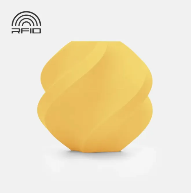 Spiral geometric 3D printed model in matte lemon yellow made with Bambu Lab PLA Matte Lemon Yellow Filament with Spool Color Code 11400