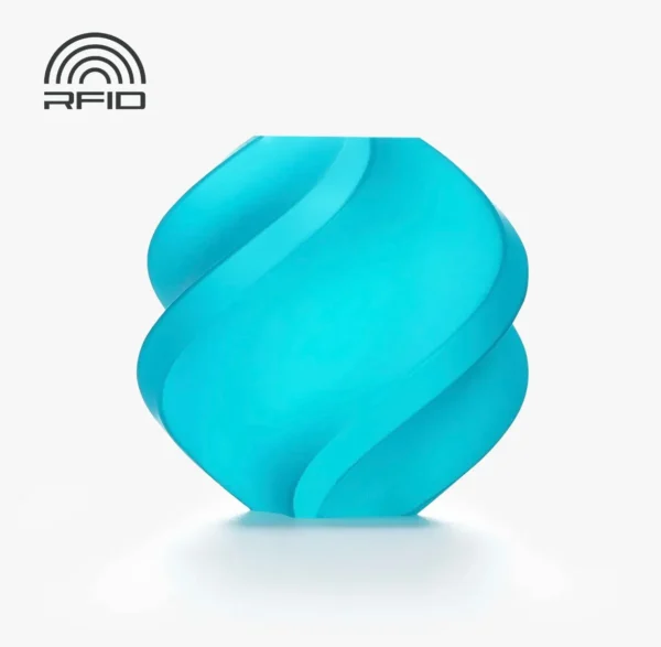 Official render of Bambu Lab PLA Translucent Teal Filament with Spool Color Code 13612 showing semi-transparent teal tone and smooth layered surface finish.