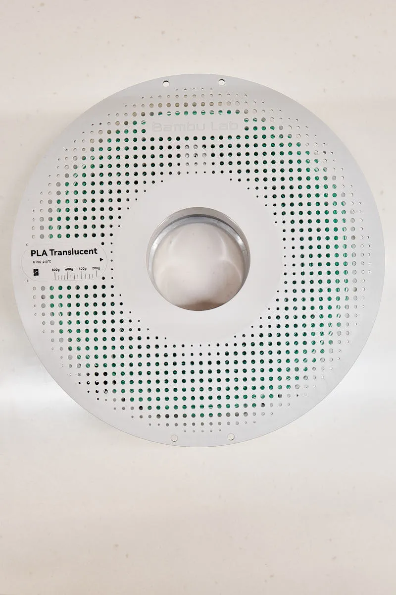 Full view of Bambu Lab PLA Translucent Light Jade filament spool 13510 with evenly wound translucent light jade filament