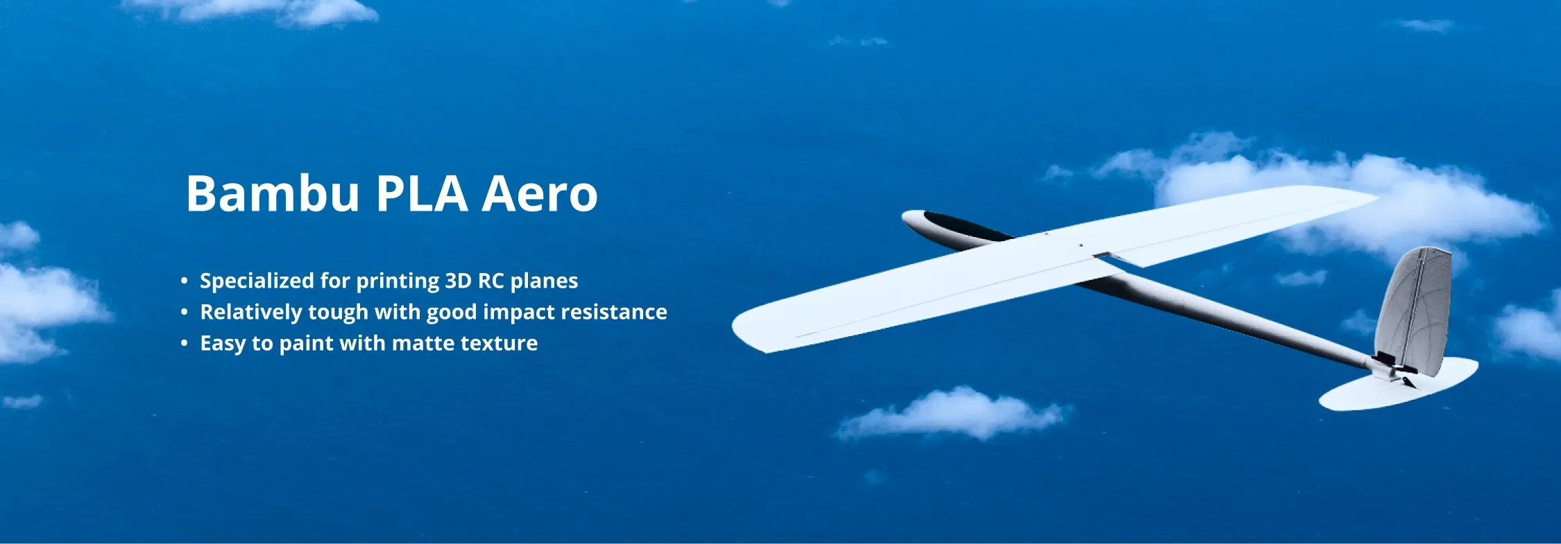 RC airplane printed with Bambu PLA Aero filament, designed for lightweight and impact-resistant 3D printing