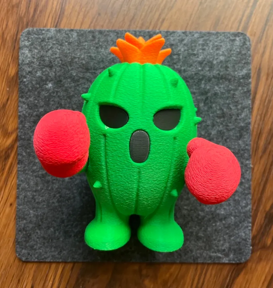 Boxing cactus character with red gloves 3D printed using Bambu Lab PLA Basic Bambu Green 3D Printing Filament 1kg color code 10501
