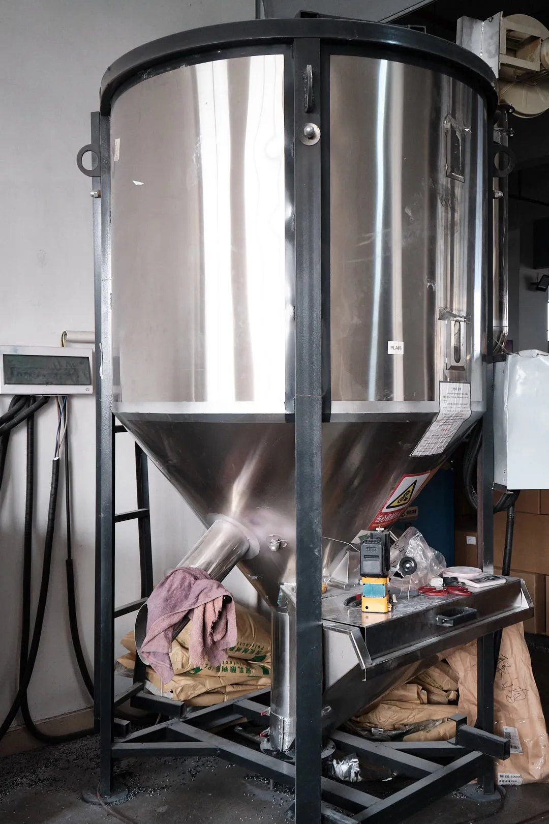 Industrial drying system used for 3D printing filament raw materials at Voxelfuse3D factory