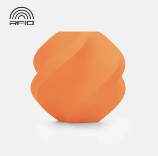 Spiral geometric 3D printed model in matte mandarin orange with soft surface texture and subtle light diffusion
