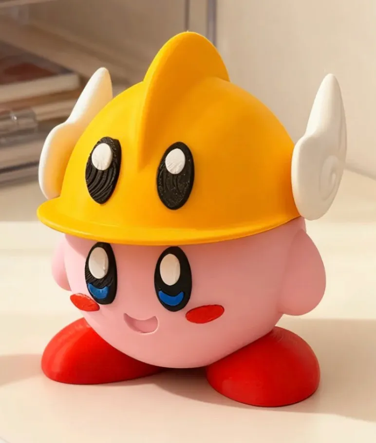 Cartoon-style character with yellow helmet 3D printed using PLA Basic Sunflower Yellow filament 10402