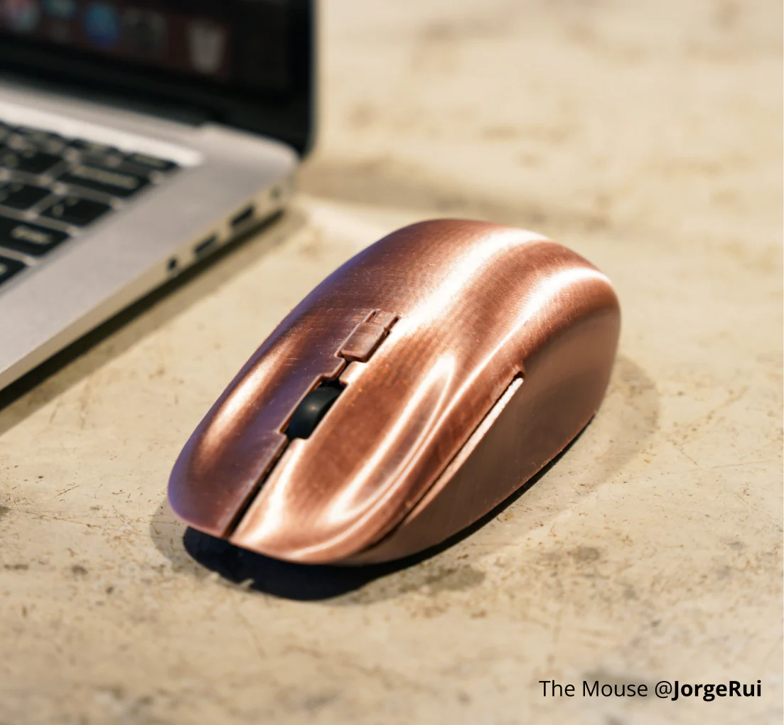 Glossy computer mouse shell printed with Bambu Lab PLA Silk+ filament