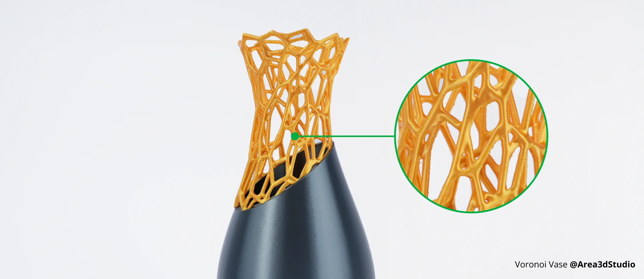 Voronoi style vase printed with Bambu Lab PLA Silk+ showing smooth glossy lattice structure