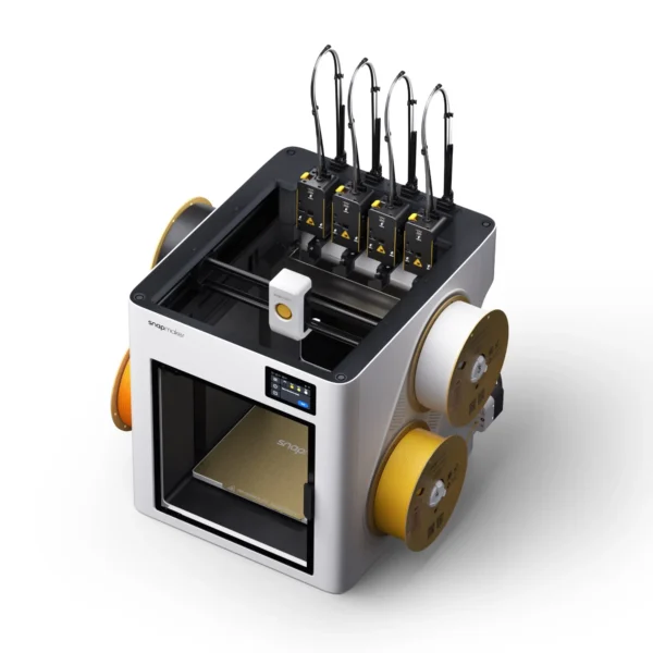 Angled view of Snapmaker U1 showing four installed toolheads