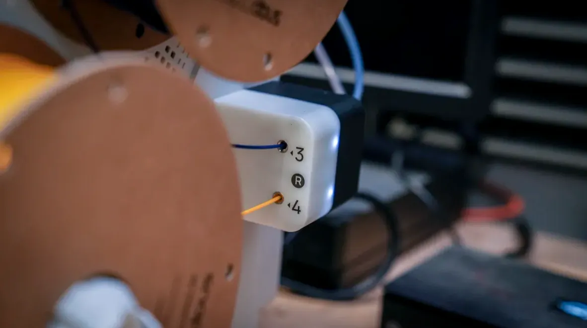Close-up of Snapmaker U1 multi-channel filament input ports labeled 3 and 4 for quad-material printing