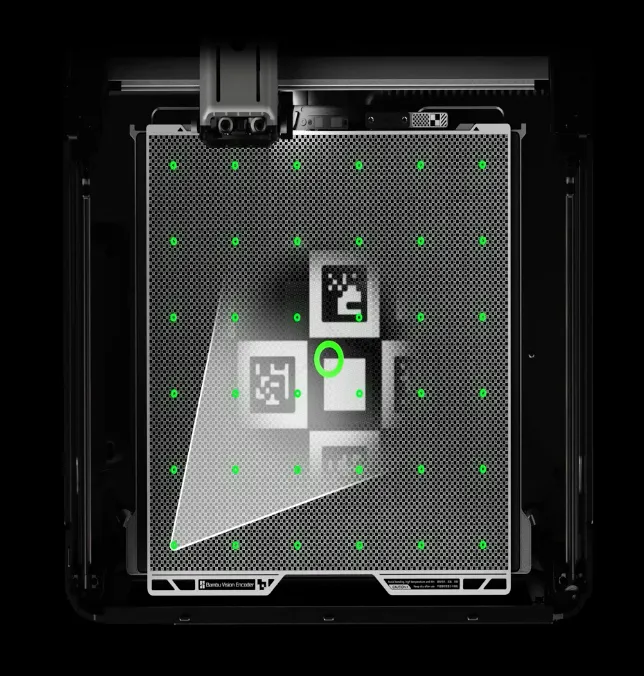 Optical markers detected by the Vision Encoder system during calibration on the build plate