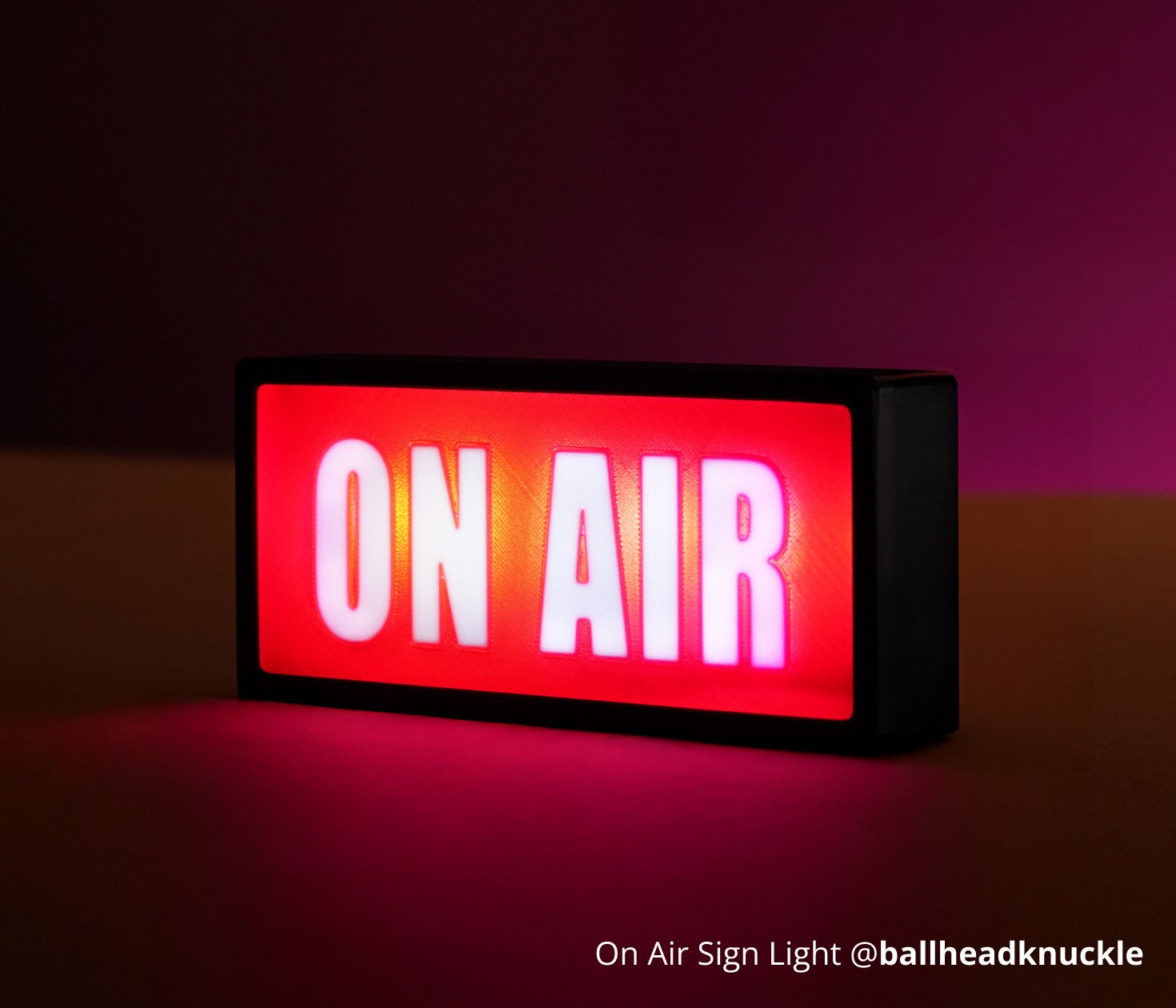 On Air sign light 3D printed using PLA translucent filament with bright illuminated lettering