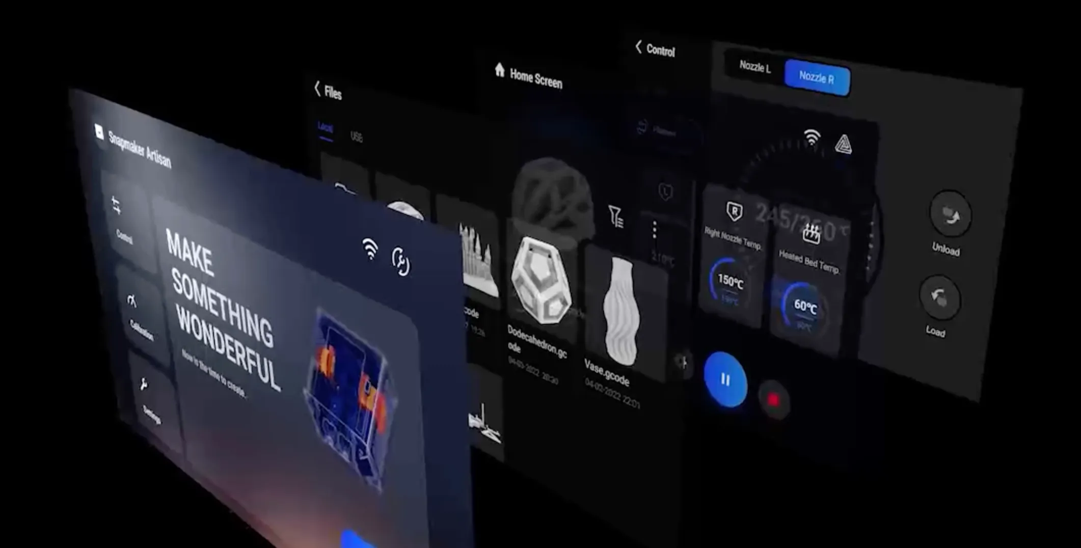 Snapmaker Artisan touchscreen control interface UI