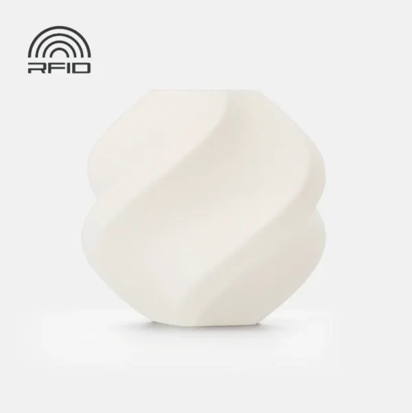 swirl vase 3D print sample made with Bambu Lab PLA Tough+ White Filament 1.75mm 1kg Spool Color Code 12107 showing smooth layers and clean matte white finish