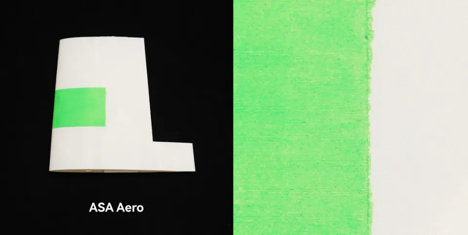 3D printed ASA Aero sample with marker test and surface layer detail