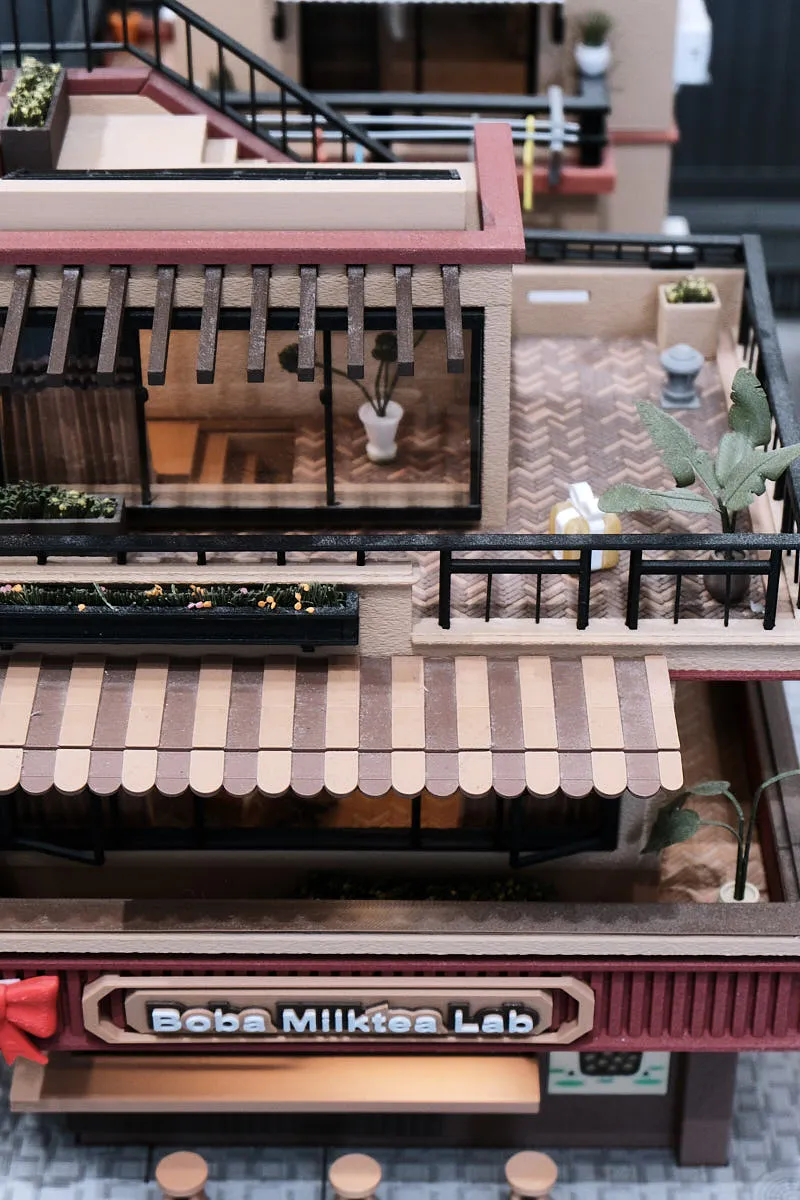 commercial storefront miniature model printed using Bambu Lab PLA Matte Dark Brown Filament