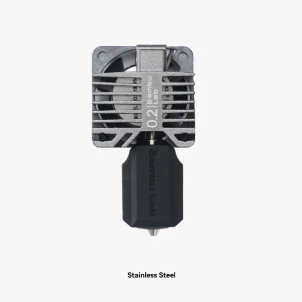Bambu Lab complete hotend with 0.2mm stainless steel nozzle front view for P1P P1S