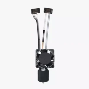 Bambu Lab complete hotend 0.6mm hardened steel nozzle rear view with fan and cable connectors