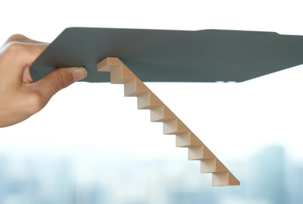 build plate held upside down with 3D printed staircase model firmly attached demonstrating strong adhesion