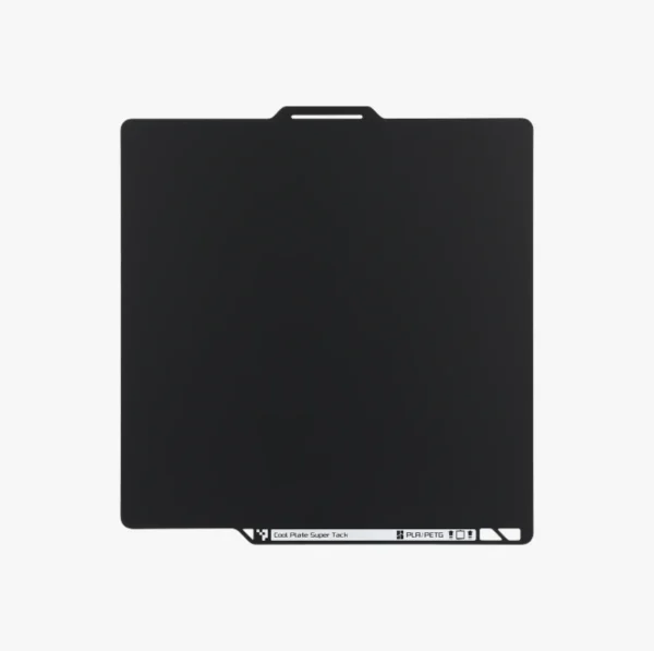Bambu Cool Plate SuperTack Pro black build plate for PLA and PETG with flat surface and tab handle