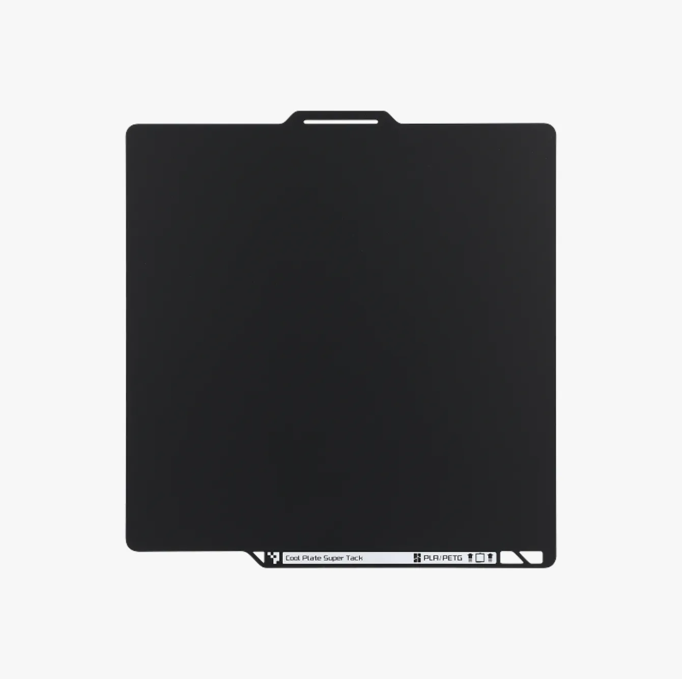 Bambu Cool Plate SuperTack Pro black build plate for PLA and PETG with flat surface and tab handle