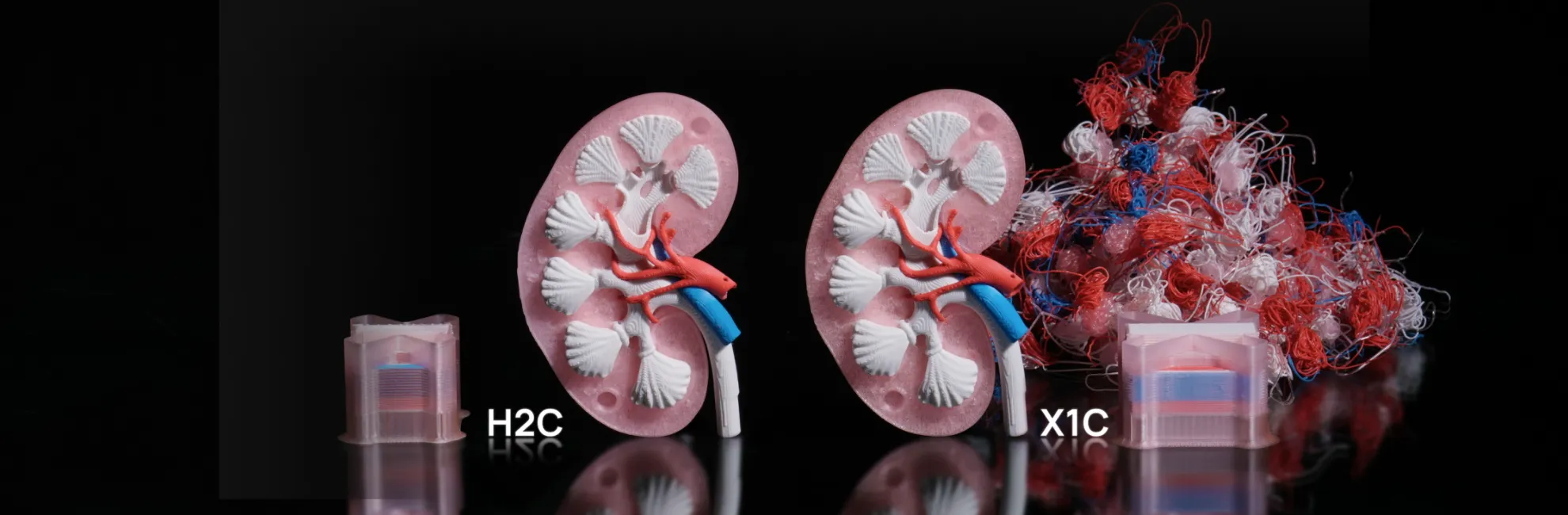 Bambu Lab H2C compared with X1C showing improved print quality and reduced waste
