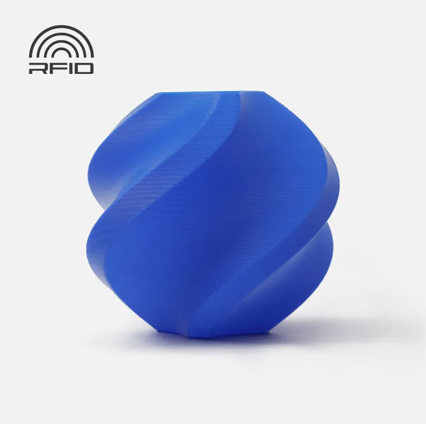 swirl vase render printed with Bambu Lab ABS Blue Filament 1kg Color Code 40600 showing solid blue finish and smooth layered surface