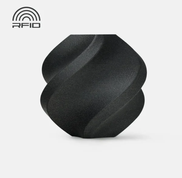 3D printed sample made with Bambu Lab ABS-GF Black Filament 1kg color code 41101 showing matte surface texture and RFID compatibility