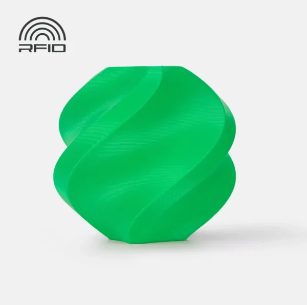 Swirl vase render printed with Bambu Lab ABS Green Filament 1kg Color Code 40500 showing solid green finish and smooth layered surface
