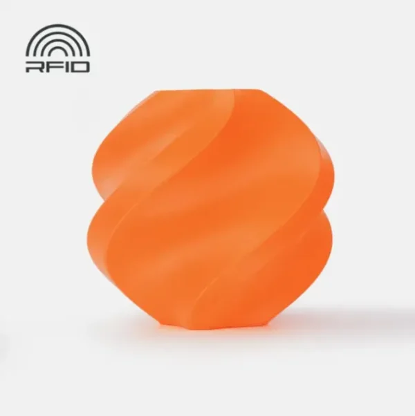 Swirl vase render printed with Bambu Lab ABS Orange Filament 1kg Color Code 40300 showing vibrant orange finish and smooth layered surface