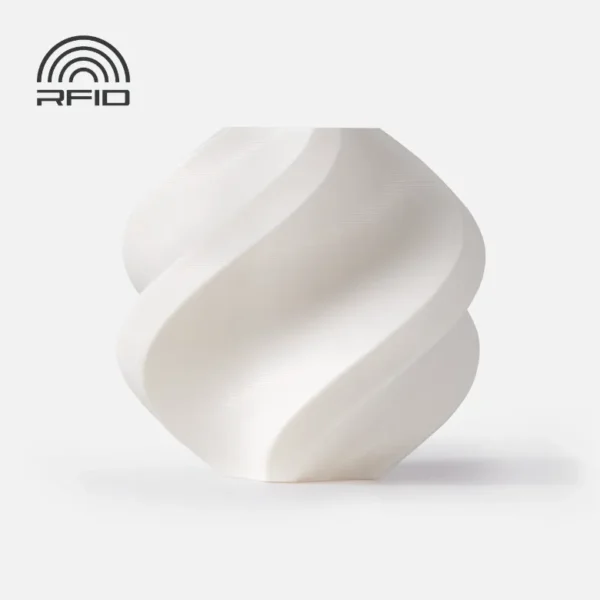 Swirl vase render printed with Bambu Lab ABS White Filament 1kg Color Code 40100 showing clean matte white finish and smooth layered texture