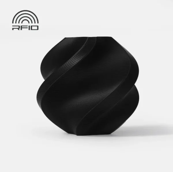 spiral vase 3D print made with Bambu Lab ASA Black Filament 1.75mm 1kg with Spool showing smooth layer lines and matte black finish (Color Code 45101)