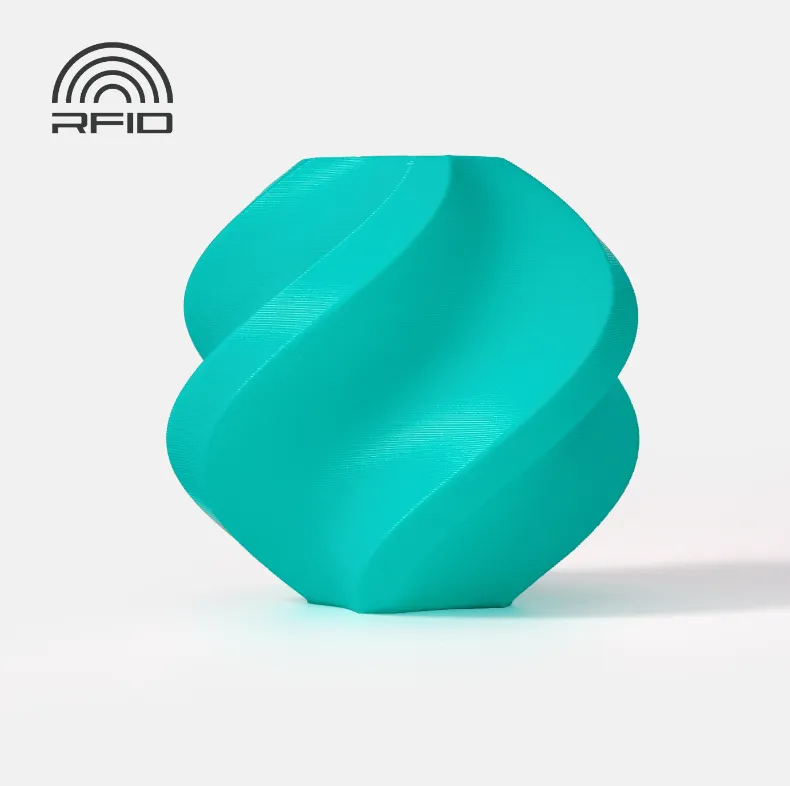 spiral vase 3D print made with Bambu Lab ASA Green Filament 1.75mm 1kg with Spool showing smooth layer lines and vibrant green finish (Color Code 45500)