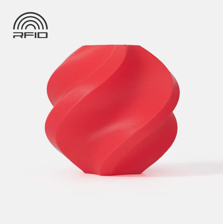 spiral vase test print made with Bambu Lab ASA Red Filament 1.75mm 1kg with Spool showing smooth layer lines and bright red ASA finish (Color Code 45200)