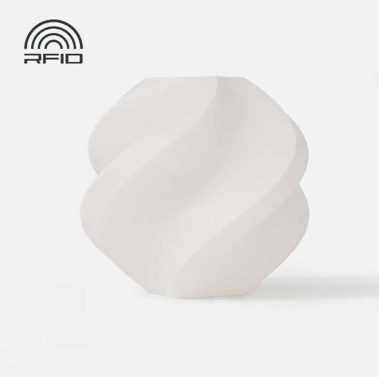 spiral vase 3D print made with Bambu Lab ASA White Filament 1.75mm 1kg with Spool showing smooth layer lines and matte white finish (Color Code 45100)