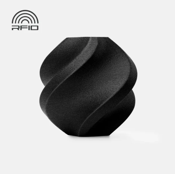 spiral vase test print made with Bambu Lab Black PA6-GF Filament showing matte glass fiber reinforced nylon texture