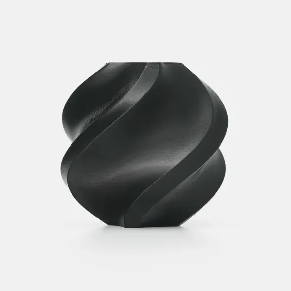 Spiral vase model 3D printed using Bambu Lab Black TPU 95A HF Filament 1KG 1.75MM with Spool, flexible high-flow TPU material with smooth surface texture (Color Code 51100)