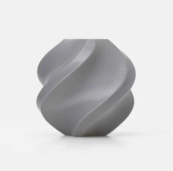 Spiral vase 3D printed with Bambu Lab Gray TPU 95A HF Filament 1KG 1.75MM with Spool (Color Code:51101), showing flexible TPU surface texture and visible FDM layer lines