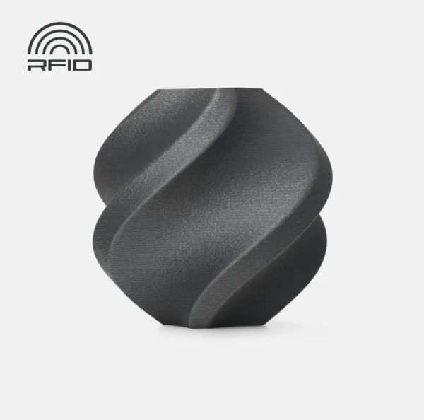 spiral vase test print made with Bambu Lab PA6-GF Gray 3D Printer Filament 1.75mm with Spool showing matte glass fiber reinforced nylon surface texture (Color Code 72103)