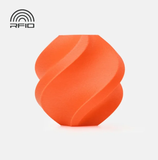 spiral vase test print made with Bambu Lab PA6-GF Orange 3D Printer Filament 1.75mm with Spool showing matte glass fiber reinforced nylon surface texture (Color Code 72200)