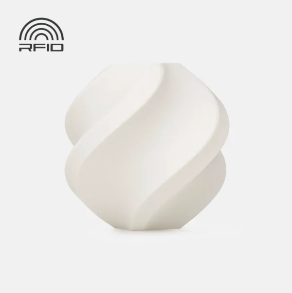 spiral vase test print made with Bambu Lab PA6-GF White 3D Printer Filament 1.75mm with Spool showing smooth glass fiber reinforced nylon texture (Color Code 72102)