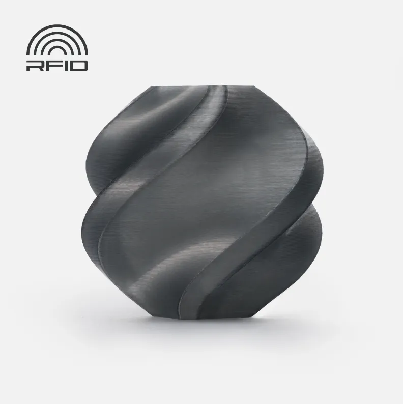 spiral vase test print made with Bambu Lab PC Clear Black Filament 1kg/Spool showing smooth layer lines and translucent dark finish (Color Code 60102)