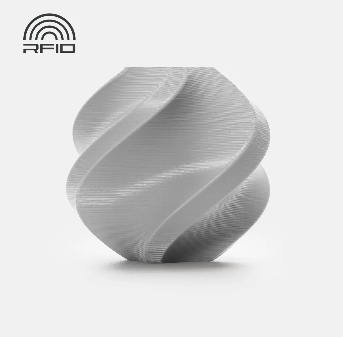 3D printed spiral vase sample made with Bambu Lab PC-FR Gray Filament 1.75mm 1kg with Spool, Color Code 63102, flame-retardant polycarbonate filament with RFID compatibility