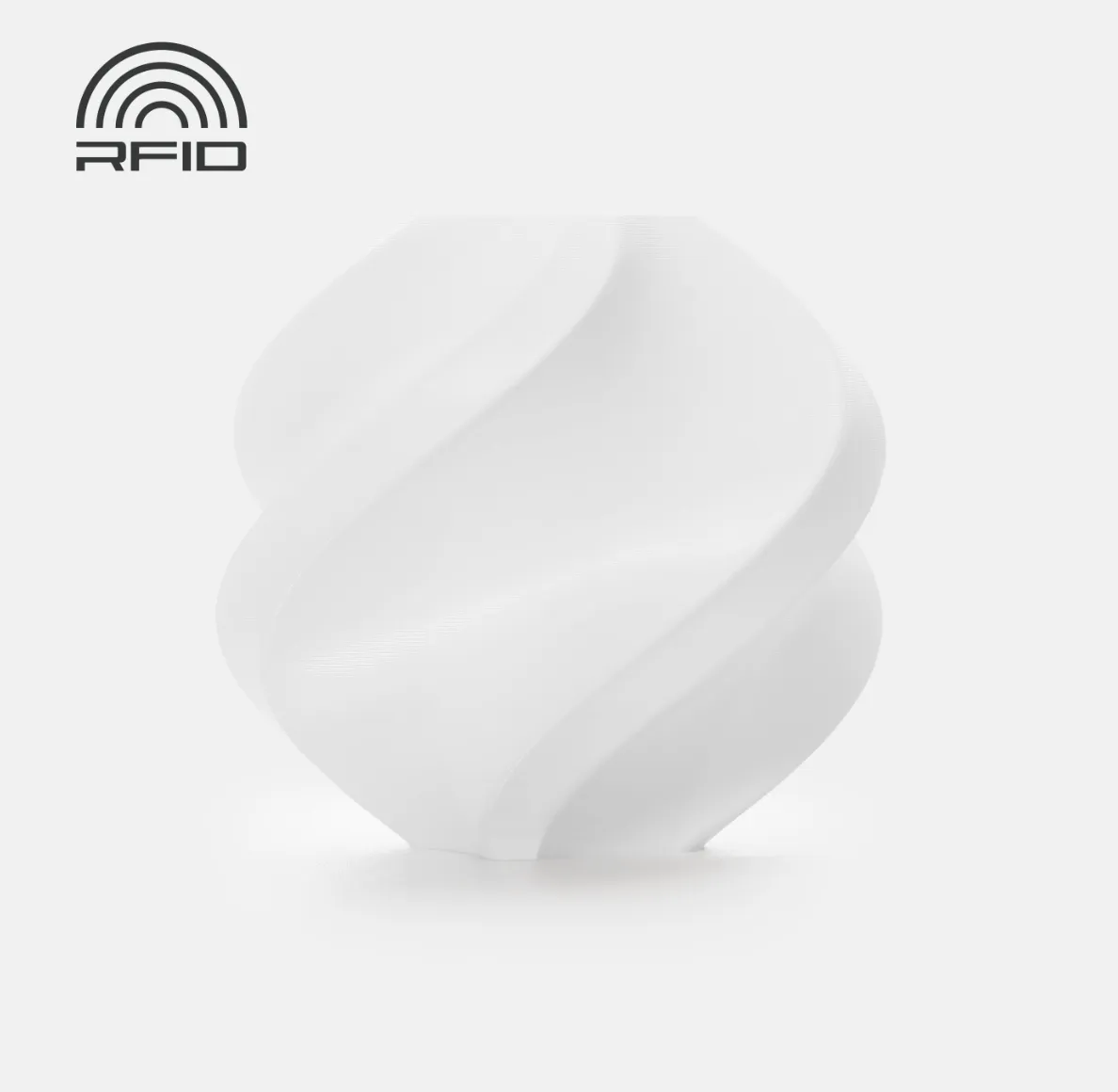 3D printed spiral vase sample made with Bambu Lab PC-FR White Filament 1.75mm 1kg with Spool, Color Code 63101, engineering flame-retardant PC filament with RFID compatibility