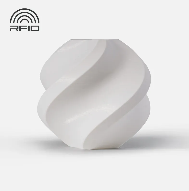 spiral vase test print made with Bambu Lab PC White Filament 1kg/Spool showing smooth layer lines and clean white polycarbonate finish (Color Code 60100)