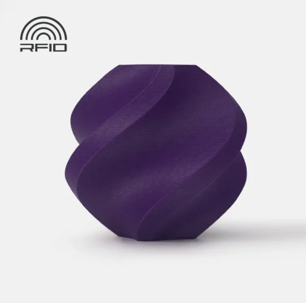 Spiral vase 3D print made with Bambu Lab PETG-CF Violet Purple Filament 1kg with Spool, carbon fiber reinforced filament sample in violet purple color (Color Code 31700)