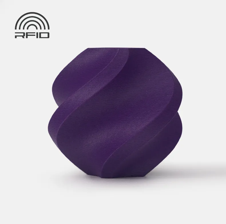 Spiral vase 3D print made with Bambu Lab PETG-CF Violet Purple Filament 1kg with Spool, carbon fiber reinforced filament sample in violet purple color (Color Code 31700)