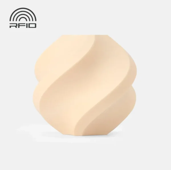 Bambu Lab PETG-HF Cream Filament 1.75mm 1kg – Official Color Render 33401 Official render of Bambu Lab PETG-HF Cream Filament 1.75mm 1kg Color Code 33401 showing smooth layered surface texture and RFID compatibility marking.
